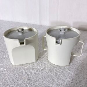 Vintage Tupperware Beige Grey Creamers With Lids x2